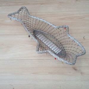 Silver Metal Wire Woven Bread or Fruit Basket Bowl With Glass Stones .